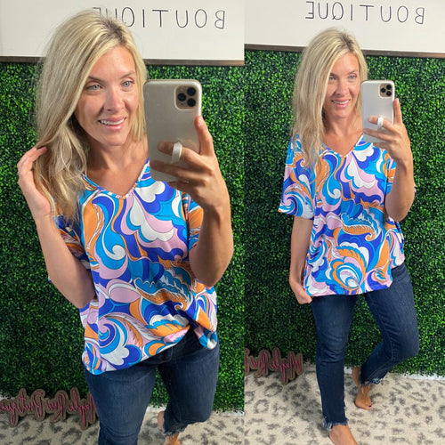 Ocean Waves Top in Blue Swirl - Maple Row Boutique 