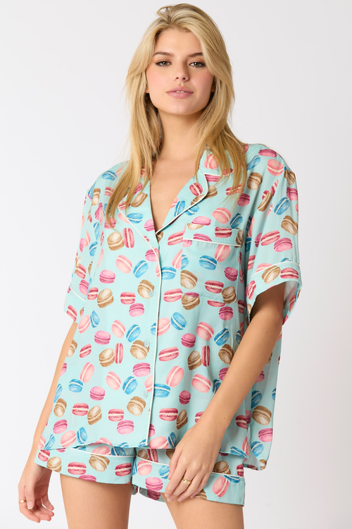 Poly Satin Macarons Printed Pajama Shirt - Maple Row Boutique