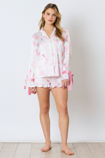 Satin Champagne Long Sleeve Pajama Top - Maple Row Boutique
