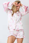 Satin Champagne Long Sleeve Pajama Top - Maple Row Boutique