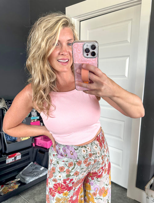 Cropped Sleeveless Top In Baby Pink With Removable Pads - Maple Row Boutique 