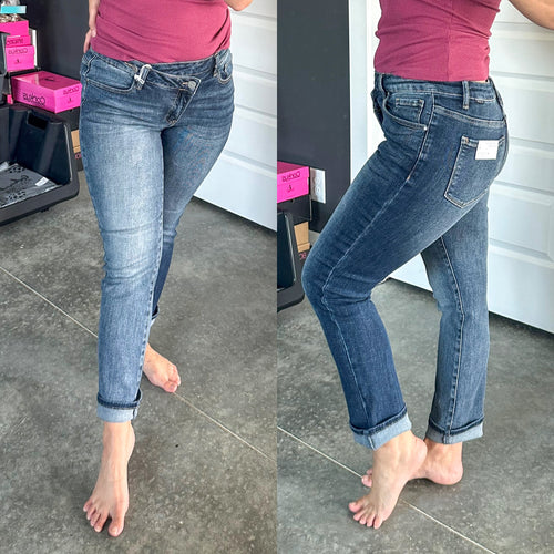 Choose To Love Cross Over Cropped Jeans - Maple Row Boutique 