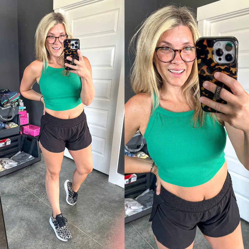 Cropped Sleeveless Top In Kelly Green With Removable Pads - Maple Row Boutique 