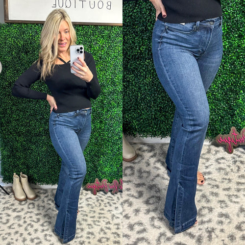 Augusta High Rise Control Top Slit Hem Bootcut - Maple Row Boutique 