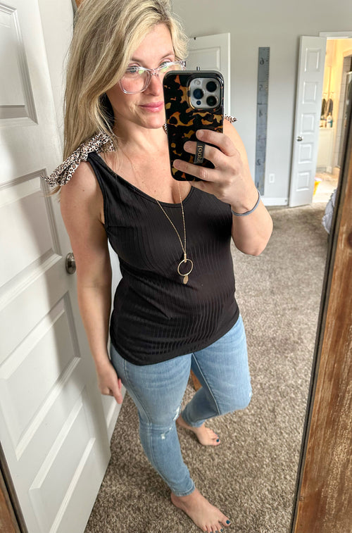 Knit Sleeveless Top With Leopard Bow Detail - Maple Row Boutique 