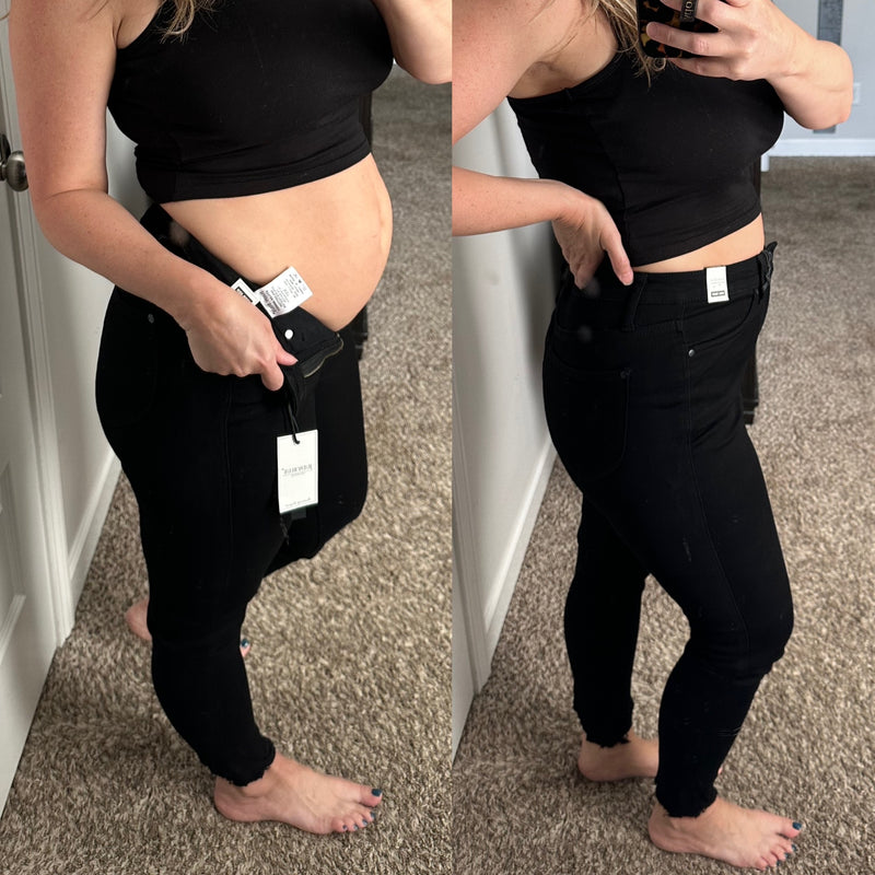 Distressed Hem Black Tummy Control Skinny Judy Blue Jeans - Maple Row Boutique 