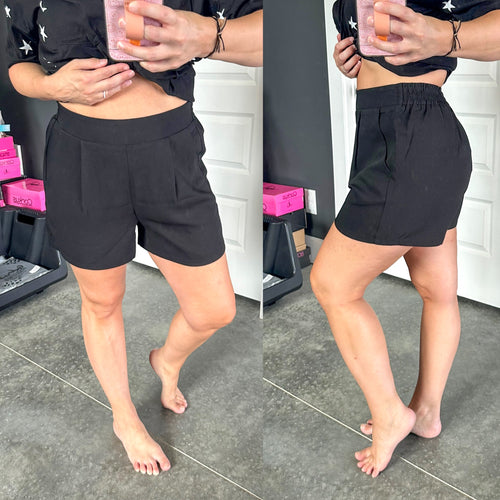 Black Pleated Dressy Shorts With Pockets - Maple Row Boutique 