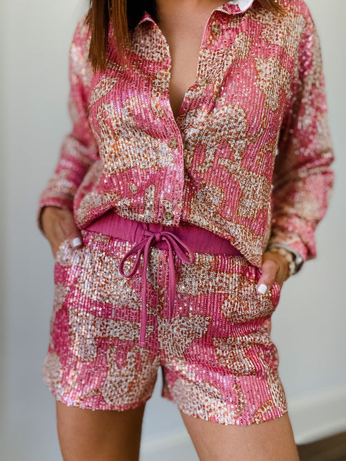 Cheetah Sequin Short - Maple Row Boutique 
