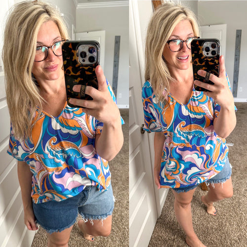 Ocean Waves Top in Blue Swirl - Maple Row Boutique 