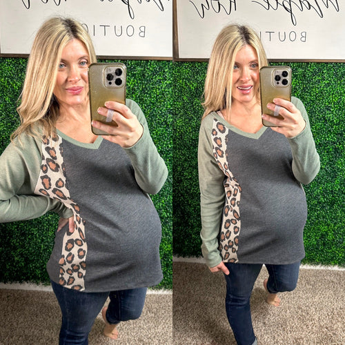 Leopard Print V Neck Top - Maple Row Boutique 