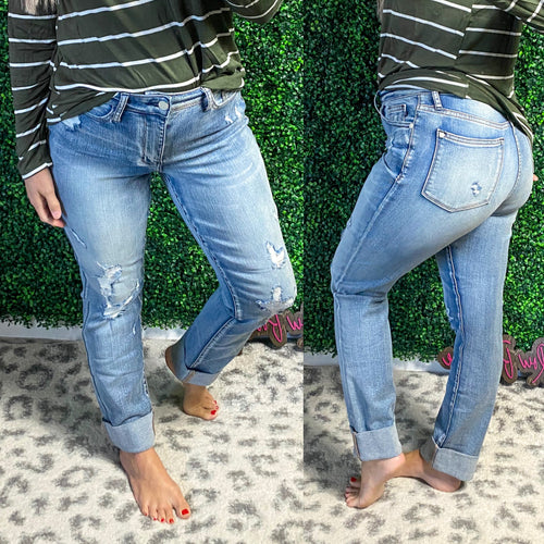 Spring Time Distressed Boyfriend Judy Blue Jeans - Maple Row Boutique 
