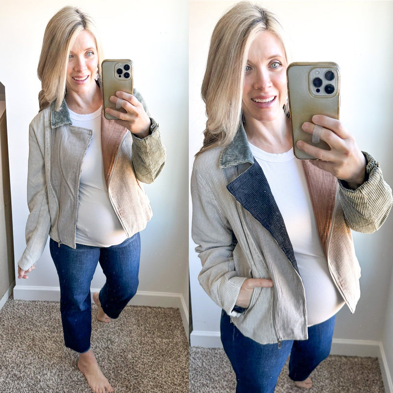 Corduroy Moto Jacket in Grey, Olive, Camel & Black - Maple Row Boutique 