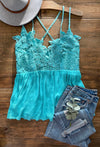 Grace Lace Tank in Aqua - Maple Row Boutique 