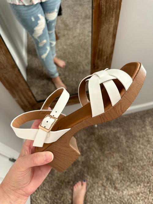 Sky Is The Limit Wood Heeled Sandals - Maple Row Boutique 