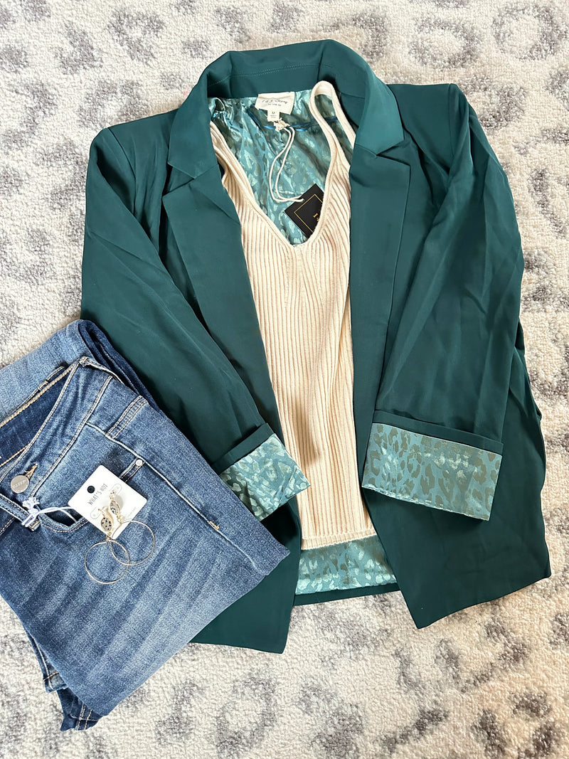 A Bit Wild Blazer In Hunter Green - Maple Row Boutique 