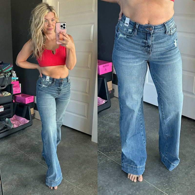 Katrina High Waist Distressed Denim Trousers - Maple Row Boutique 