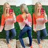 A Sherbet Colorblock Scoop V Neck Twist Back Sweater - Maple Row Boutique 