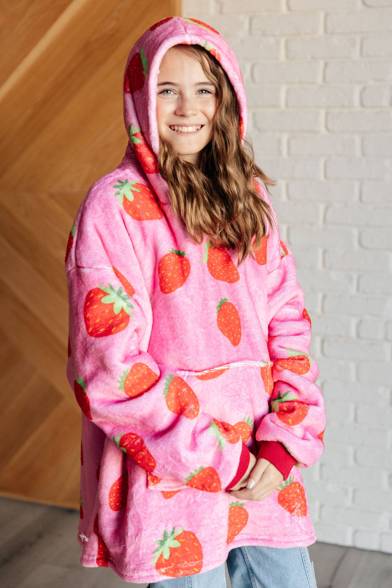 Kids Oversized Hoodie Blanket in Strawberry - Maple Row Boutique