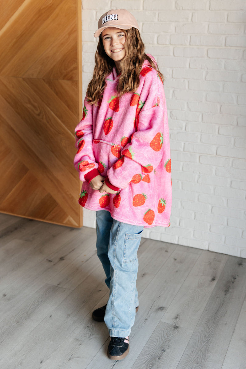 Kids Oversized Hoodie Blanket in Strawberry - Maple Row Boutique