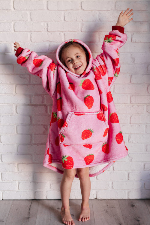Kids Oversized Hoodie Blanket in Strawberry - Maple Row Boutique