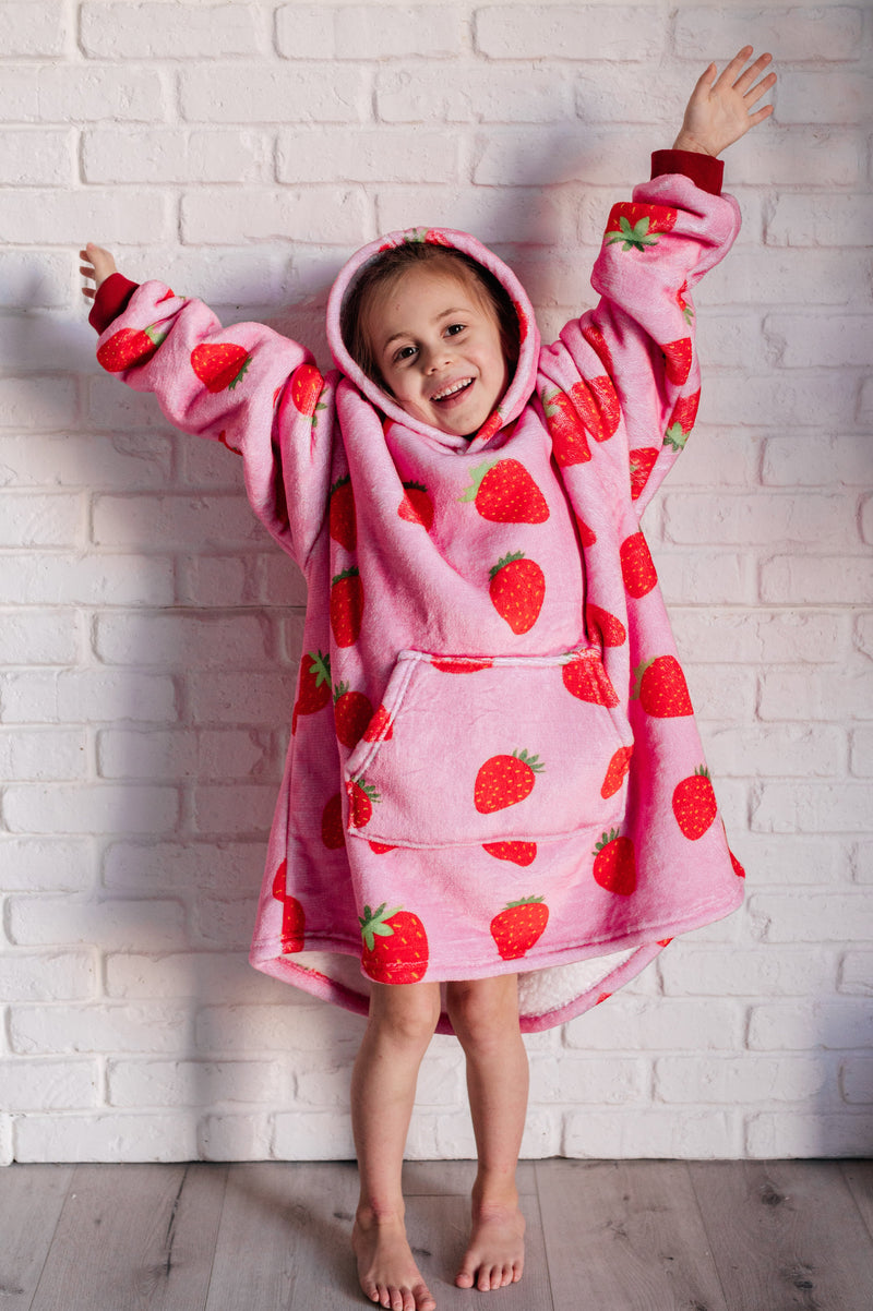 Kids Oversized Hoodie Blanket in Strawberry - Maple Row Boutique