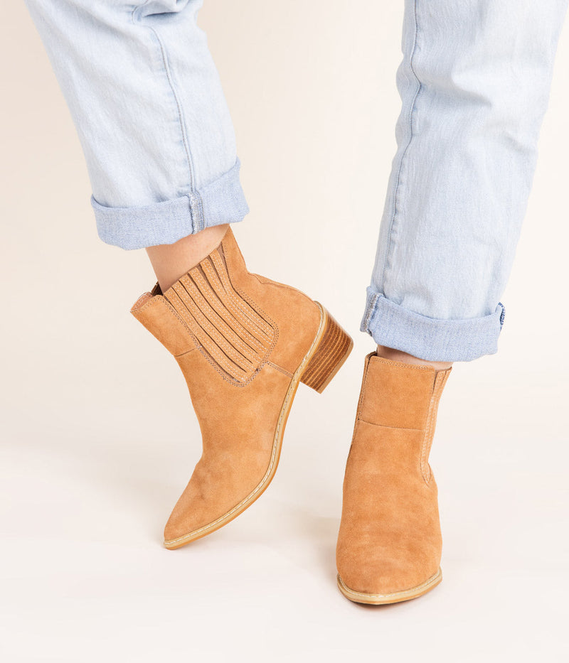 Leonor Suede Ankle Boot in Tan - Maple Row Boutique
