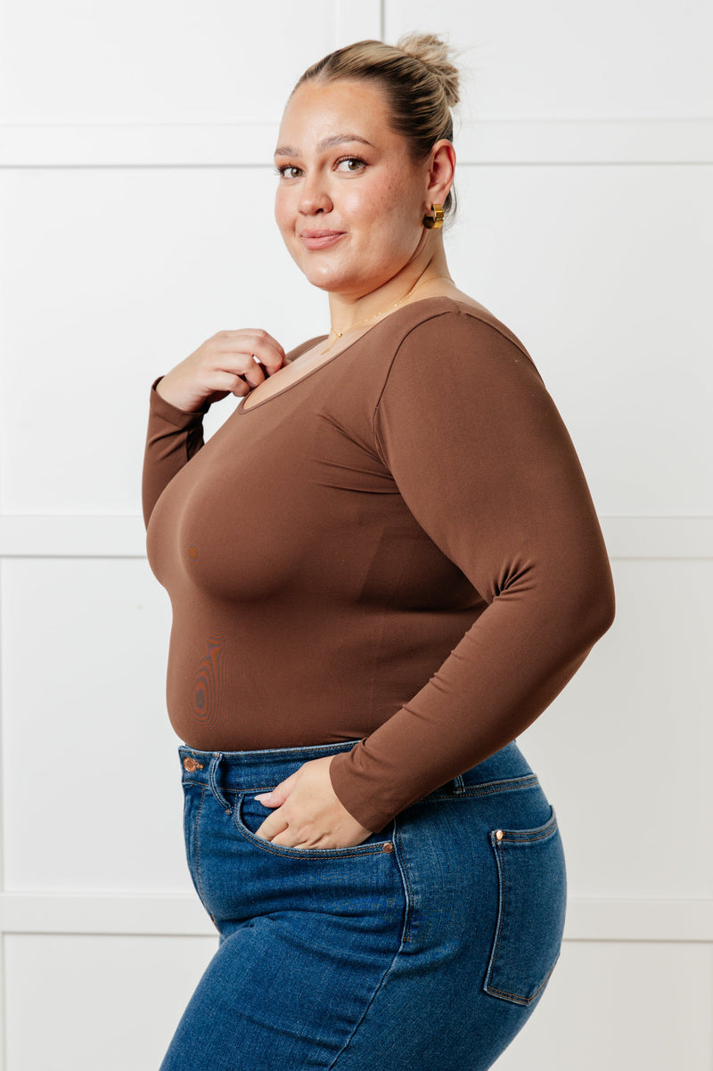 Bring in the Basics Seamless Reversible V-Neck Coffee - Maple Row Boutique 