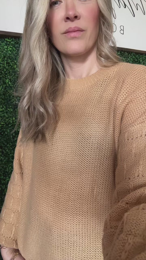 Bubbly Personality Bubble Sleeve Sweater in Wheat - Maple Row Boutique