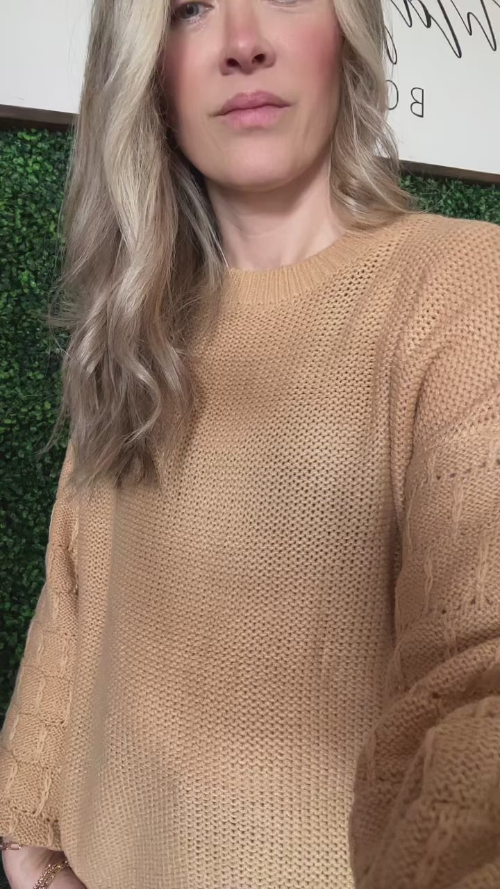 Bubbly Personality Bubble Sleeve Sweater in Wheat - Maple Row Boutique