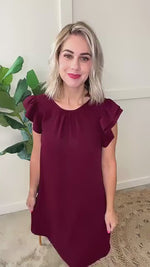 Double Ruffle Sleeve Shift Dress In Classic Merlot