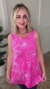 Floral Sketch Sleeveless Tunic Top In Bright Pink