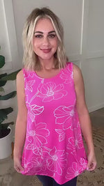 Floral Sketch Sleeveless Tunic Top In Bright Pink