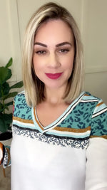 Side Button Detailed Top In White Multi Pattern