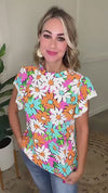 Crochet Trim Flutter Sleeve Blouse In Daisy Disco