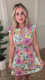 Flutter Sleeve Dress In Cabbage Patch Florals