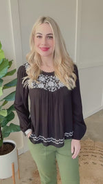 Savanna Jane Black Blouse With Floral Embroidery