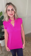 Gabby Flutter Sleeve Top In Hot Pink