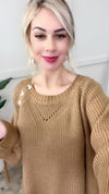 Closing In Button Shoulder Soft Sweater In Toffee