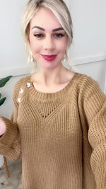 Closing In Button Shoulder Soft Sweater In Toffee