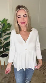 Decorative Button Baby Doll Sweater Top In Ivory