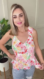 Layered, Tiered V Neck Sleeveless Top In Pink Florals