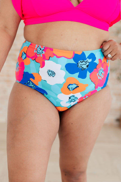 Panama Floral Print High Waisted Swim Bottoms - Maple Row Boutique 