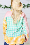 Mint & Pink Cotton Plaid Check Baby Doll Raglan Shirt - Maple Row Boutique 
