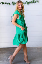 Green Yoke Poplin Woven Dress - Maple Row Boutique 