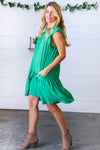 Green Yoke Poplin Woven Dress - Maple Row Boutique 