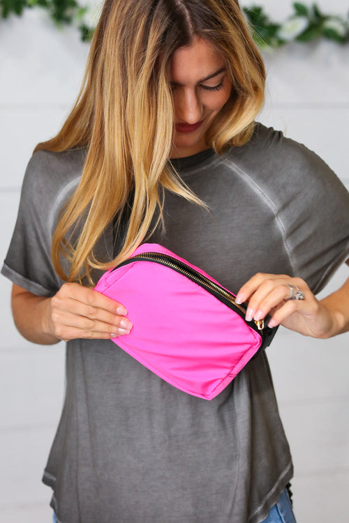 Hot Pink Nylon Zipper Buckle Belt Sling - Maple Row Boutique 