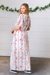 Red/Blue Floral Swiss Dot Chiffon Foil Maxi Dress - Maple Row Boutique 