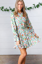 Sage Watercolor Mock Neck Multi-Tiered Dress - Maple Row Boutique 