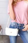 Ivory Rectangular Quilted Chain Strap Clasp Bag - Maple Row Boutique 