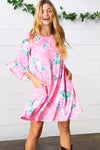 Pink Floral & Animal Print Bell Sleeve Dress - Maple Row Boutique 